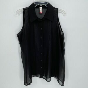 No Boundaries Junior's Black Sheer Sleeveless Button-Down Blouse Size XL 15-17